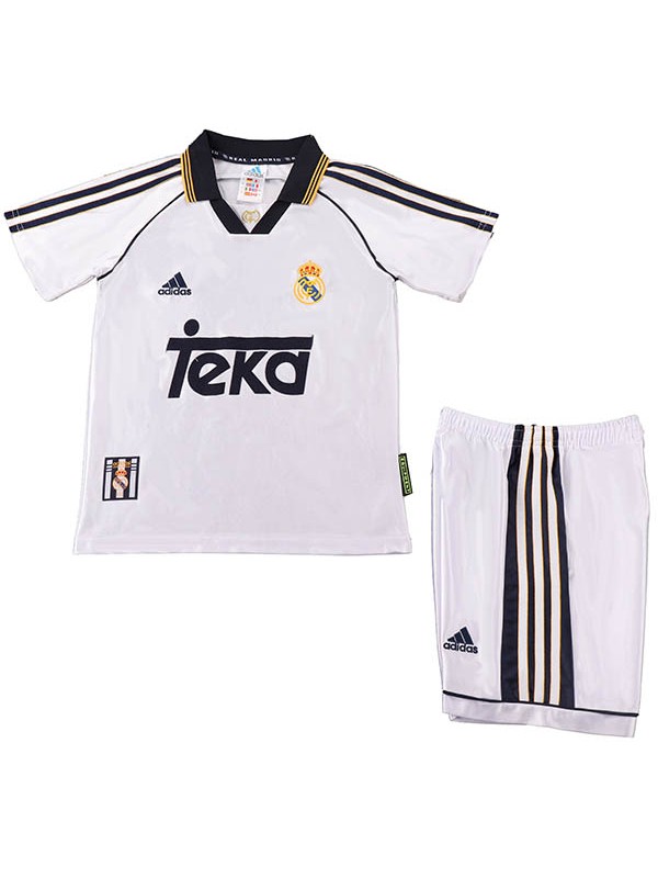 Real madrid maillot rétro de football pour enfants kit vintage premier mini maillot de football pour enfants uniformes pour jeunes 1998-2000