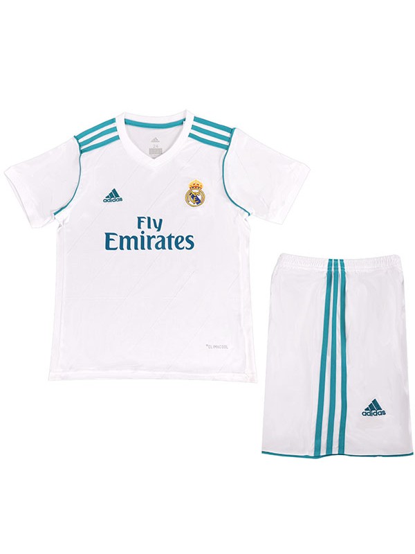 Real madrid maillot rétro de football pour enfants à domicile kit vintage mini-chemise de football pour enfants uniformes pour jeunes 2017-2018