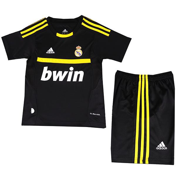 Real madrid maillot de gardien de but rétro pour enfants kit de football maillot de football noir vintage pour enfants mini uniformes pour jeunes 2011-2012