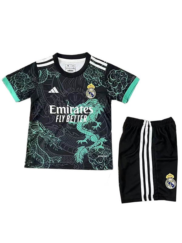 Real Madrid spécial enfants maillot de football dragon kit enfants noir football mini chemise uniformes de la jeunesse 2025-2026