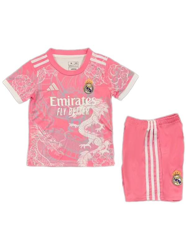Real Madrid spécial enfants maillot de football kit enfants rose dragon football mini chemise uniformes de la jeunesse 2025-2026