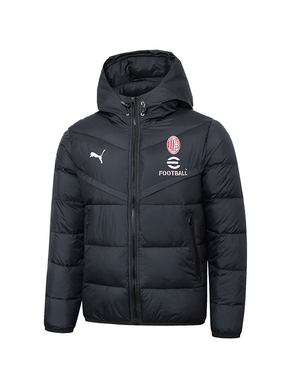 AC milan hoodie cotton-padded jacket football sportswear tracksuit full zipper men's training black kit outdoor soccer coat 2024