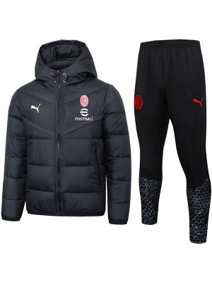 AC milan hoodie cotton-padded jacket football sportswear tracksuit full zipper men's training black kit outdoor soccer coat 2024