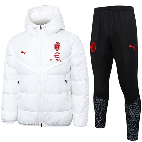 AC milan hoodie cotton-padded jacket football sportswear tracksuit white full zipper men's training kit outdoor soccer coat 2024