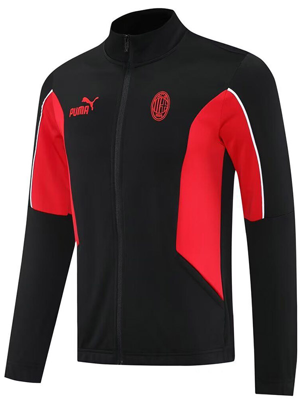 AC Milan veste de football survêtement de sport noir et rouge fermeture éclair complète uniforme kit d'entraînement pour hommes manteau de football extérieur 2025-2026