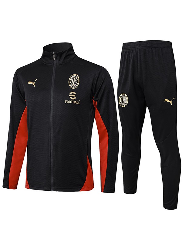 AC milan veste de football vêtements de sport survêtement fermeture éclair complète hommes noir rouge kit d'entraînement manteau de football en plein air 2024-2025