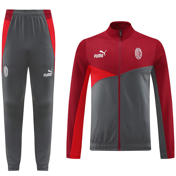 AC Milan veste vêtements de sport de football survêtement fermeture éclair complète kit d'entraînement rouge gris pour hommes manteau de football en plein air 2024-2025