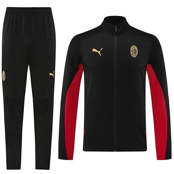 AC milan jacket football sportswear tracksuit full zipper men's training kit black red outdoor uniform soccer coat 2024-2025