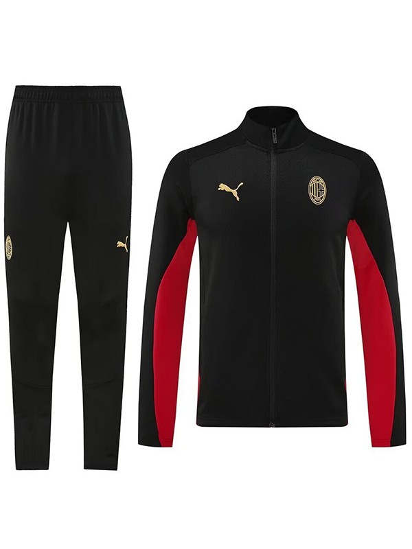 AC milan jacket football sportswear tracksuit full zipper men's training kit black red outdoor uniform soccer coat 2024-2025