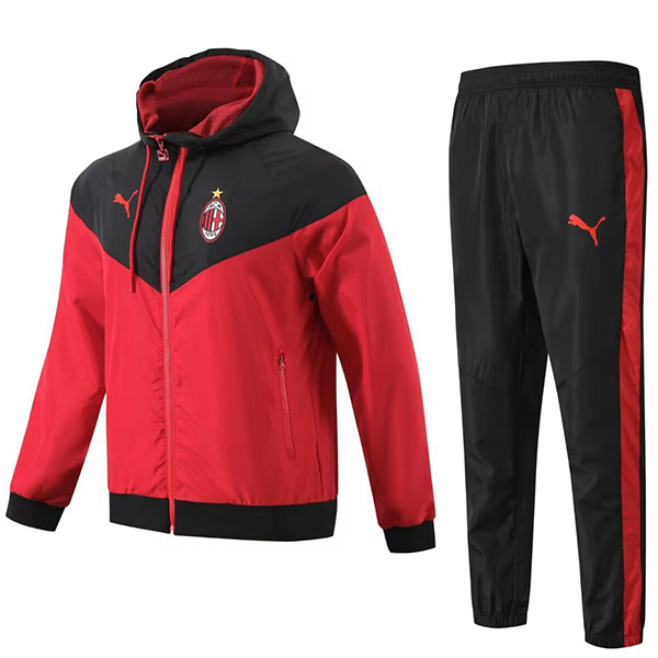 AC Milan Coupe-vent à capuche Veste de football Sportswear Survêtement Fermeture Éclair complète Uniforme Hommes Formation Rouge Noir Kit Extérieur Football Manteau 2024-2025