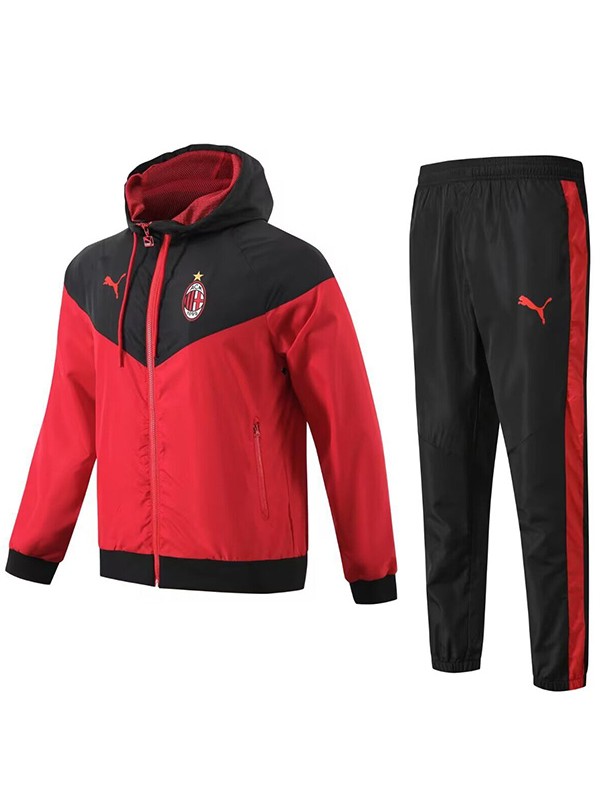 AC Milan Coupe-vent à capuche Veste de football Sportswear Survêtement Fermeture Éclair complète Uniforme Hommes Formation Rouge Noir Kit Extérieur Football Manteau 2024-2025