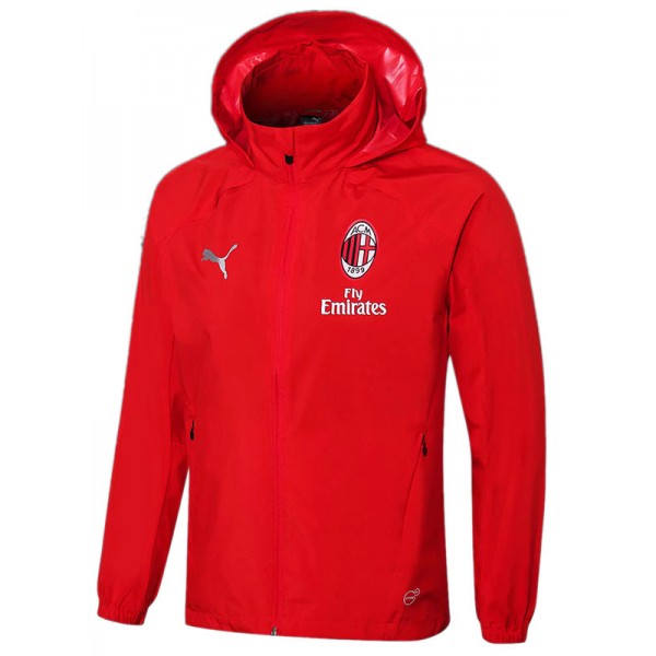 AC milan veste coupe-vent à capuche survêtement de football uniforme rouge à fermeture éclair tenue d'entraînement homme, manteau de football extérieur 2024-2025