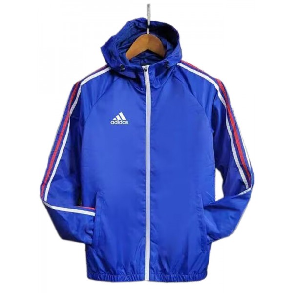 Adas coupe-vent veste à capuche football sportswear survêtement fermeture éclair complète entraînement pour hommes bleu kit manteau de football en plein air 2024-2025