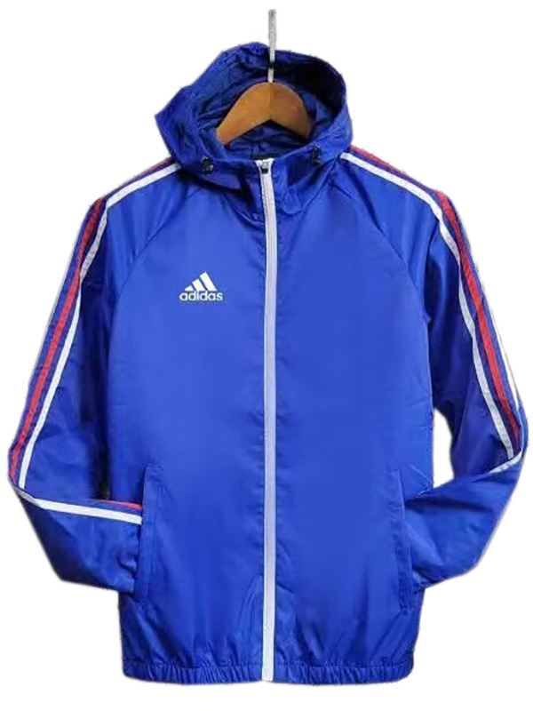 Adas coupe-vent veste à capuche football sportswear survêtement fermeture éclair complète entraînement pour hommes bleu kit manteau de football en plein air 2024-2025