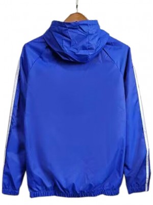 Adas coupe-vent veste à capuche football sportswear survêtement fermeture éclair complète entraînement pour hommes bleu kit manteau de football en plein air 2024-2025