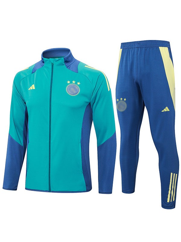 Ajx jacket football sportswear tracksuit full zipper men's training acid blue kit outdoor soccer coat 2024-2025