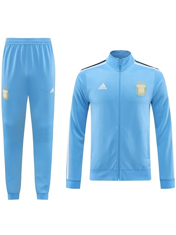 Argentina jacket football sportswear tracksuit long zipper lightblue uniform men's training kit outdoor soccer coat 2024