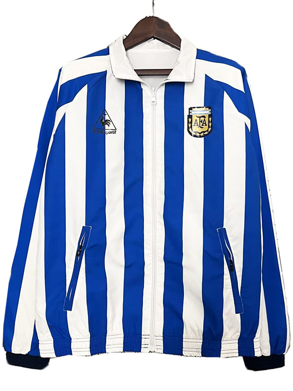 Argentina coupe-vent veste à capuche football sportswear survêtement fermeture éclair complète entraînement pour hommes blanc bleu kit manteau de football en plein air 2024-2025