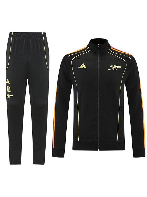 Arsenal veste de football survêtement de sport uniforme à fermeture éclair complète kit d'entraînement noir pour hommes manteau de football extérieur 2025-2026