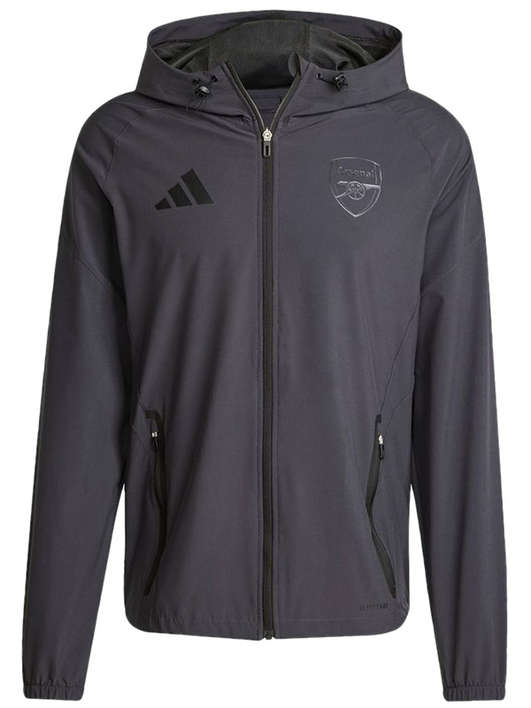 Arsenal veste coupe-vent à capuche survêtement de football uniforme noir à fermeture éclair tenue d'entraînement homme, manteau de football extérieur 2025-2026