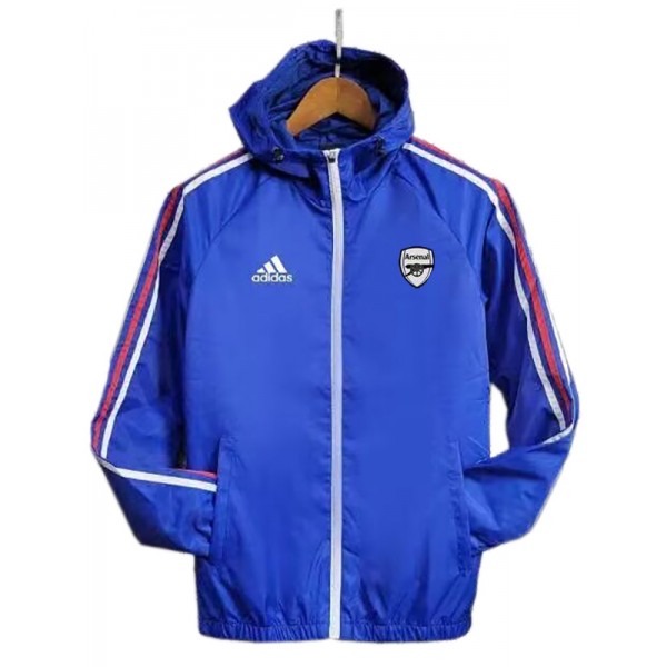 Arsenal coupe-vent veste à capuche football sportswear survêtement fermeture éclair complète entraînement pour hommes bleu kit manteau de football en plein air 2024-2025