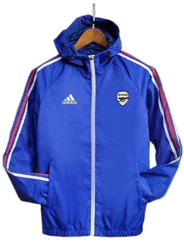 Arsenal coupe-vent veste à capuche football sportswear survêtement fermeture éclair complète entraînement pour hommes bleu kit manteau de football en plein air 2024-2025