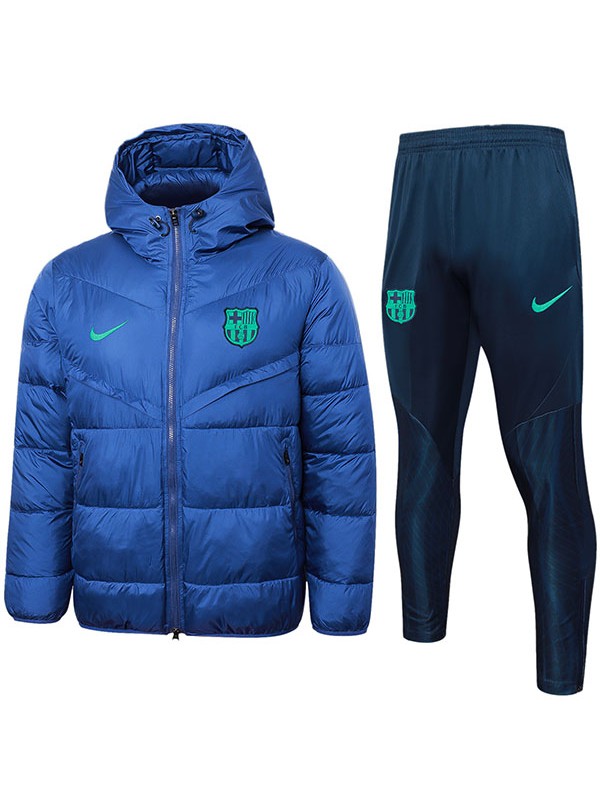 Barcelona hoodie cotton-padded jacket blue football sportswear tracksuit full zipper men's training kit outdoor soccer coat 2024