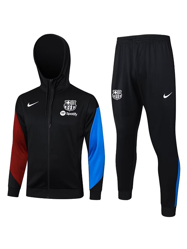 Barcelona veste à capuche noire vêtements de sport de football survêtement fermeture éclair complète kit d'entraînement pour hommes uniforme d'extérieur manteau de football 2024 – 2025