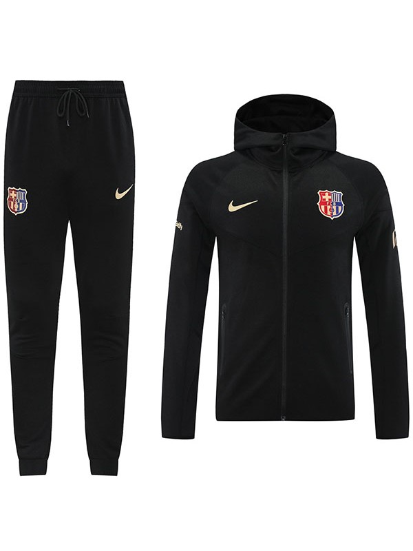 Barcelona hoodie jacket football sportswear tracksuit full zipper men's training kit athletic outdoor uniform all black soccer coat 2024-2025