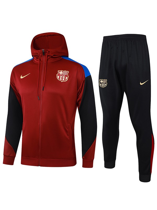 Barcelona hoodie jacket football sportswear tracksuit full zipper-necked men's training kit red black outdoor uniform soccer coat 2024-2025