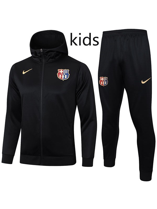 Barcelona hoodie kids jacket football sportswear children tracksuit full zipper younth training kit athletic outdoor uniform all black soccer coat 2024-2025
