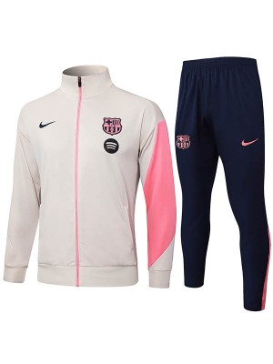 Barcelona veste de football survêtement de sport fermeture éclair complète kit d'entraînement beige pour homme manteau de football extérieur 2025-2026