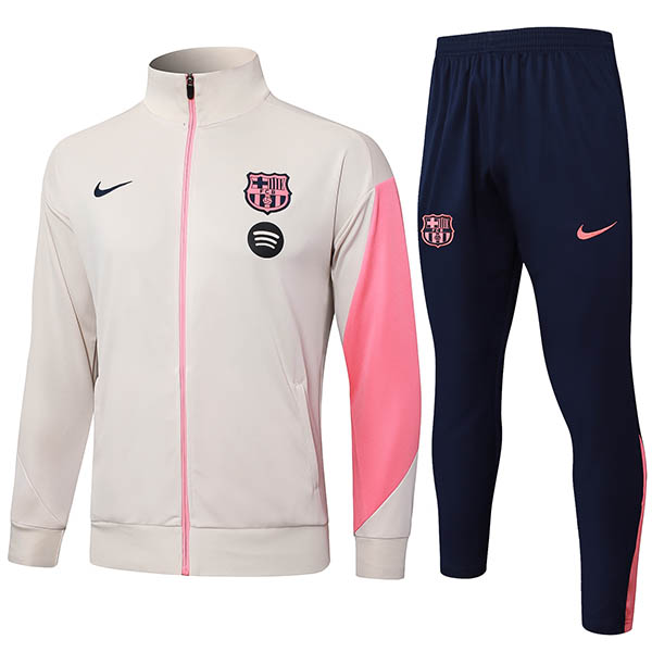 Barcelona veste de football survêtement de sport fermeture éclair complète kit d'entraînement beige pour homme manteau de football extérieur 2025-2026
