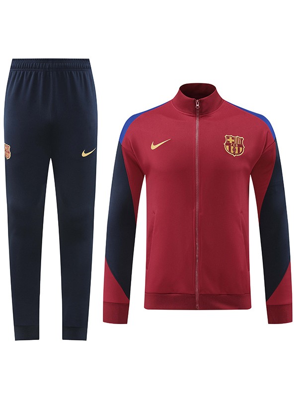 Barcelona jacket football sportswear tracksuit full zipper men's training kit red black outdoor uniform soccer coat 2024-2025