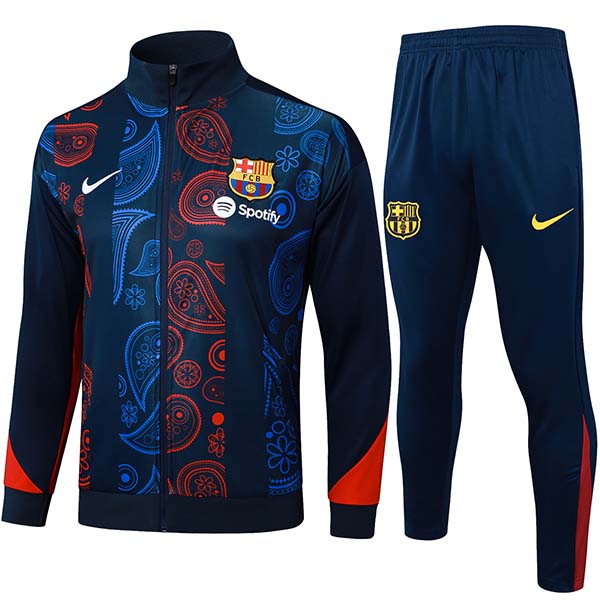 Barcelona jacket football sportswear tracksuit zipper-neck men's dark blue training kit outdoor soccer coat 2024-2025