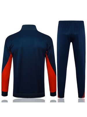 Barcelona jacket football sportswear tracksuit zipper-neck men's dark blue training kit outdoor soccer coat 2024-2025