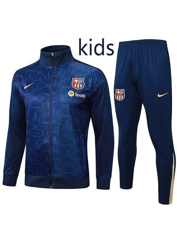 Barcelona jacket kids kit football sportswear navy tracksuit long zip-necked youth training uniform outdoor children soccer coat 2024-2025