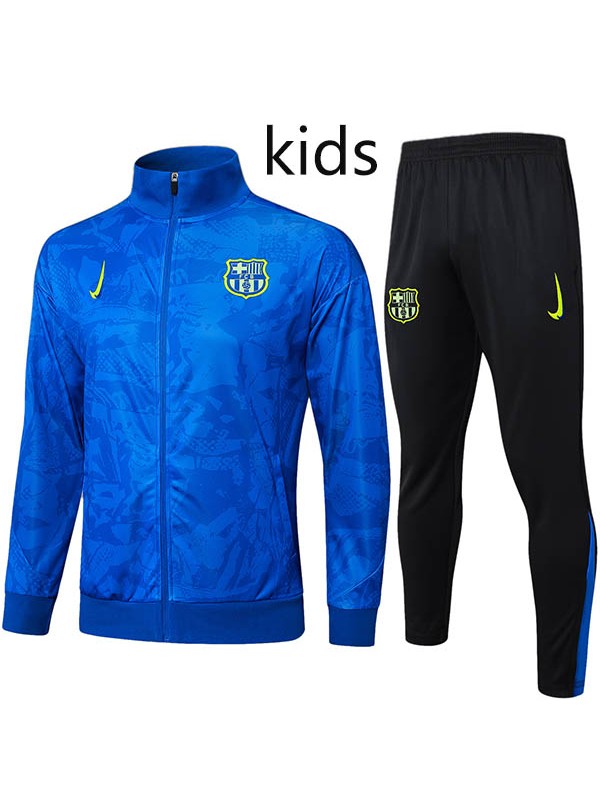 Barcelona veste enfant survêtement de football sportswear uniforme d'entraînement bleu et noir pour enfant avec col zippé veste de football d'extérieur pour enfant 2024-2025