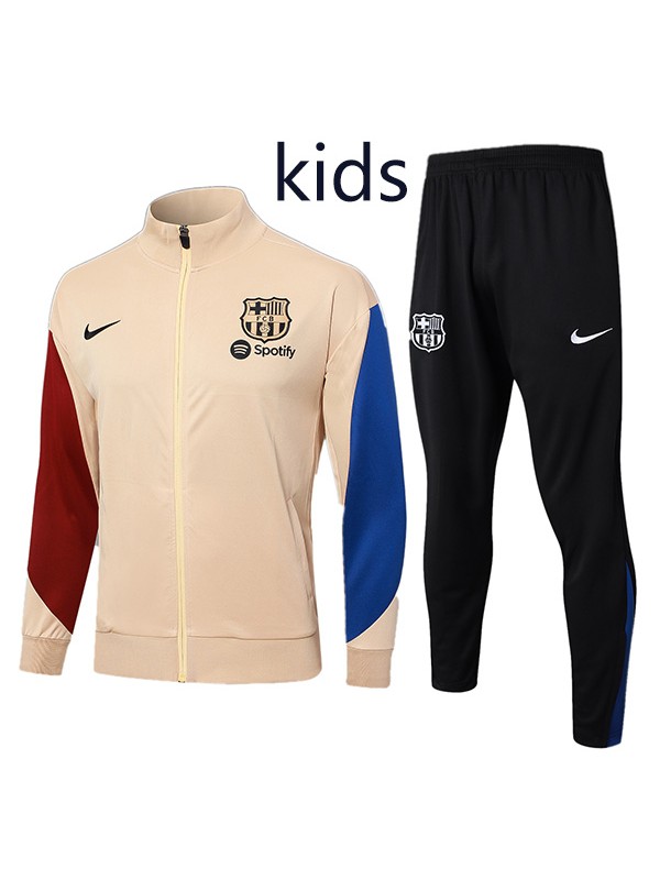 Barcelona jacket kids kit football sportswear tracksuit gray black long zip-necked youth training uniform outdoor children soccer coat 2024-2025