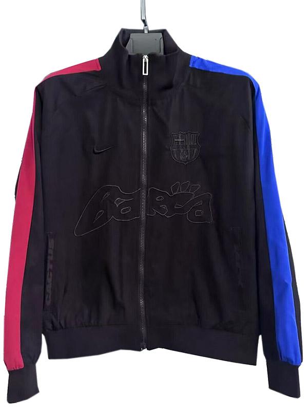 Barcelona veste coupe-vent à capuche survêtement de football vêtements de sport fermeture éclair complète kit d'entraînement noir pour hommes manteau de football en plein air 2025-2026