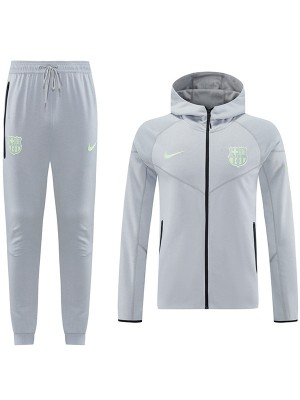Barcelona veste coupe-vent à capuche survêtement de football vêtements de sport gris fermeture éclair complète, uniforme kit d'entraînement pour hommes manteau de football en plein air 2025-2026