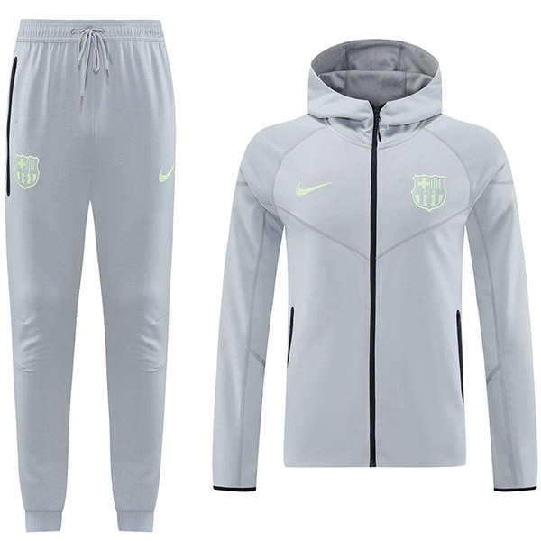 Barcelona veste coupe-vent à capuche survêtement de football vêtements de sport gris fermeture éclair complète, uniforme kit d'entraînement pour hommes manteau de football en plein air 2025-2026