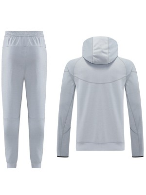 Barcelona veste coupe-vent à capuche survêtement de football vêtements de sport gris fermeture éclair complète, uniforme kit d'entraînement pour hommes manteau de football en plein air 2025-2026