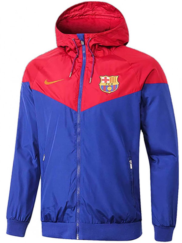 Barcelona veste coupe-vent à capuche survêtement de football vêtements de sport rouge et bleu fermeture éclair complète kit d'entraînement pour hommes, manteau de football en plein air 2024-2025