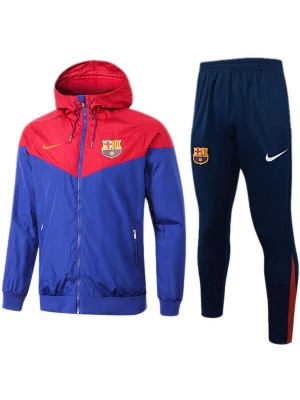Barcelona veste coupe-vent à capuche survêtement de football vêtements de sport rouge et bleu fermeture éclair complète kit d'entraînement pour hommes, manteau de football en plein air 2024-2025