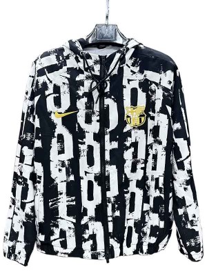 Barcelona veste coupe-vent à capuche survêtement de football vêtements de sport blanc noir fermeture éclair complète uniforme kit d'entraînement pour hommes manteau de football en plein air 2025-2026