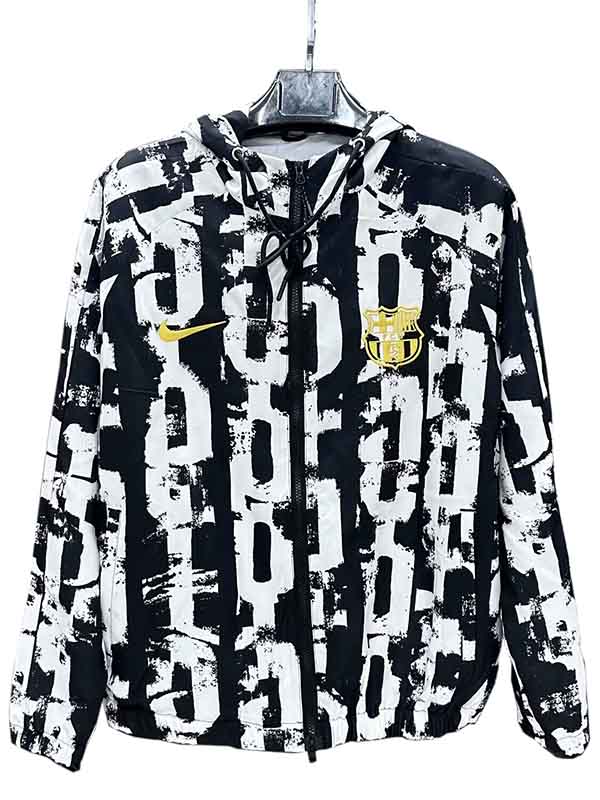 Barcelona veste coupe-vent à capuche survêtement de football vêtements de sport blanc noir fermeture éclair complète uniforme kit d'entraînement pour hommes manteau de football en plein air 2025-2026
