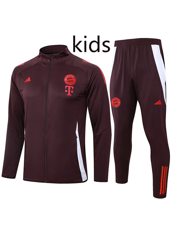 Bayern Munich jacket kids kit football sportswear tracksuit dark red long zip-neck youth training uniform outdoor children soccer coat 2024-2025