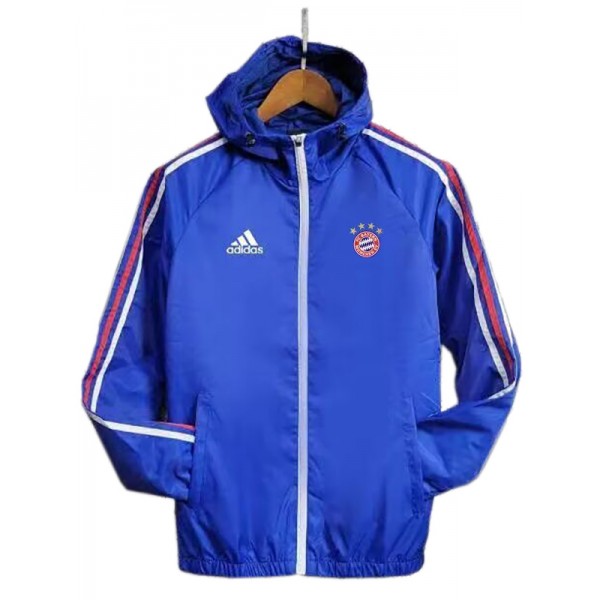 Bayern Munich coupe-vent veste à capuche football sportswear survêtement fermeture éclair complète entraînement pour hommes bleu kit manteau de football en plein air 2024-2025