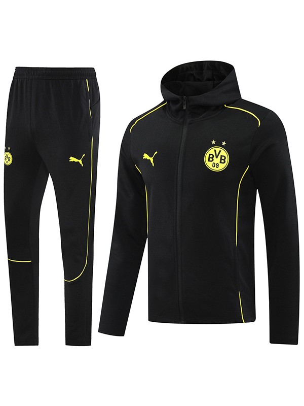 Borussia Dortmund veste à capuche football vêtements de sport survêtement hommes formation kit noir manteau de football en plein air 2024-2025